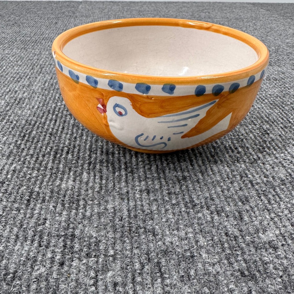 Solimene Cereal Bowl Unisex 5in Hand Painted Bird Floral Orange Vintage Casual